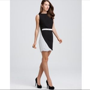 Halston Heritage 100% silk contrast cape back shift sheath bubble hem mini dress
